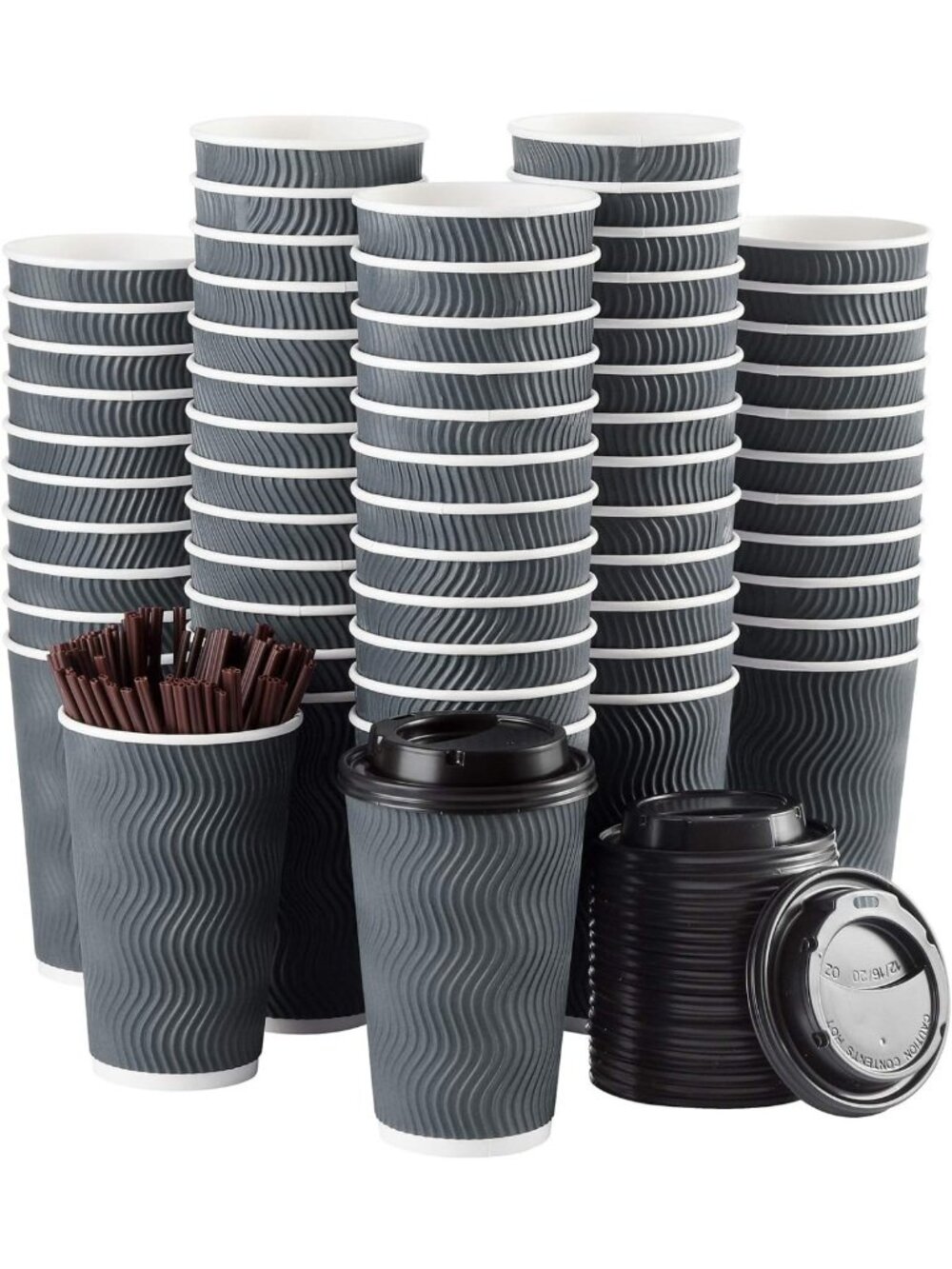 Eco-Friendly Disposable Coffee Cups with Lids & Straws - 16 oz, 90 Pack, Hot